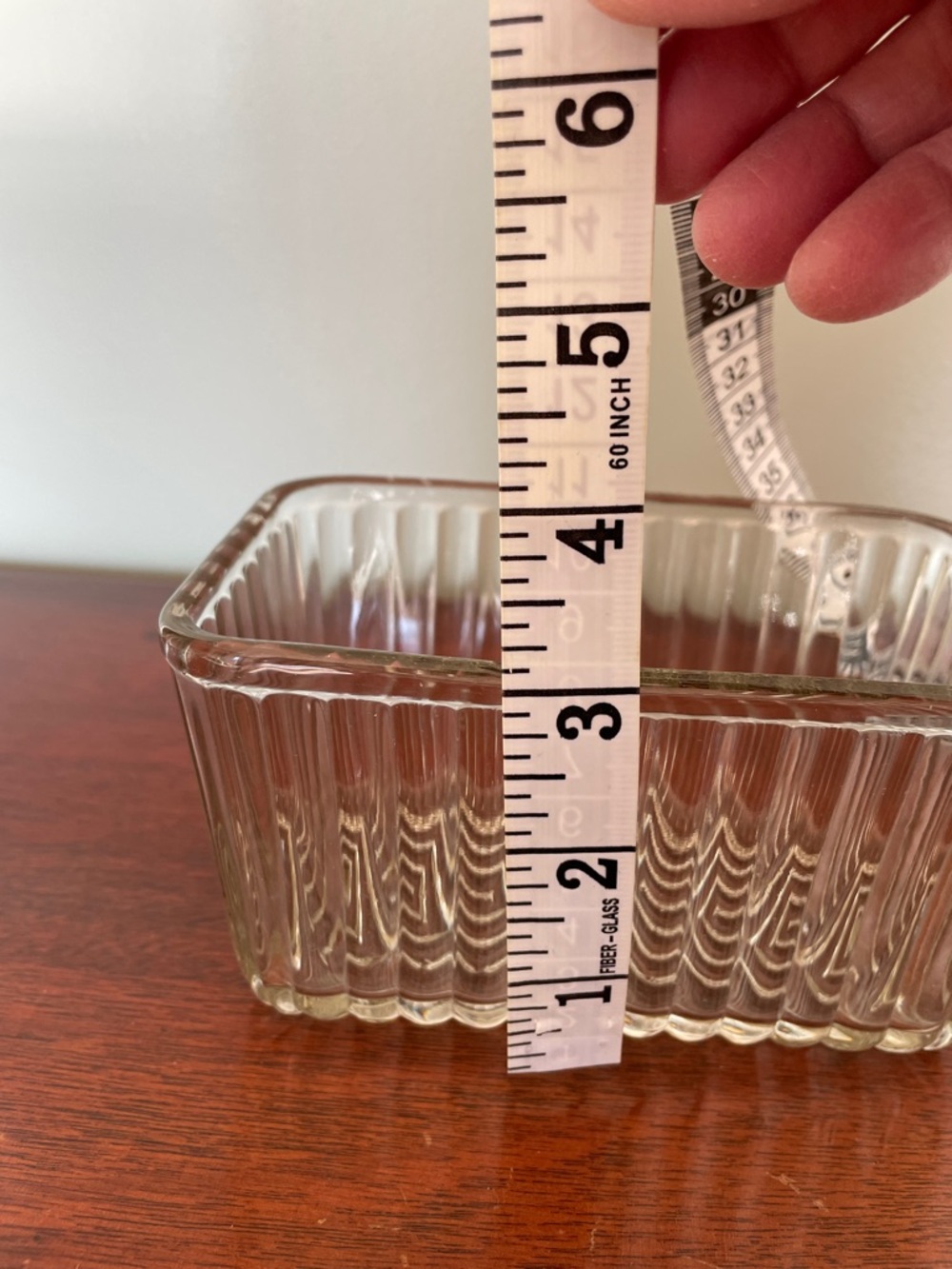 Clear Ribbed Glass Food Storage Container - Clear, Rectangular Refrigerator Dish - Picture 4 of 5